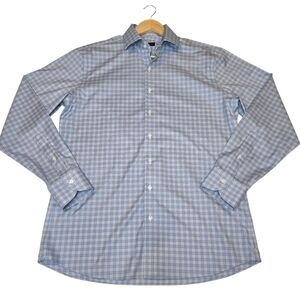 Proper Cloth Non-Iron Stretch Supima Slate/White Plaid L/S Shirt, Mens Size L